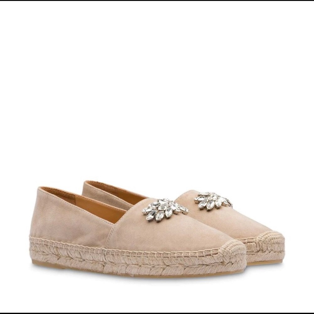 New Miu Miu Crystal-embellished suede espadrilles Beige size 39
